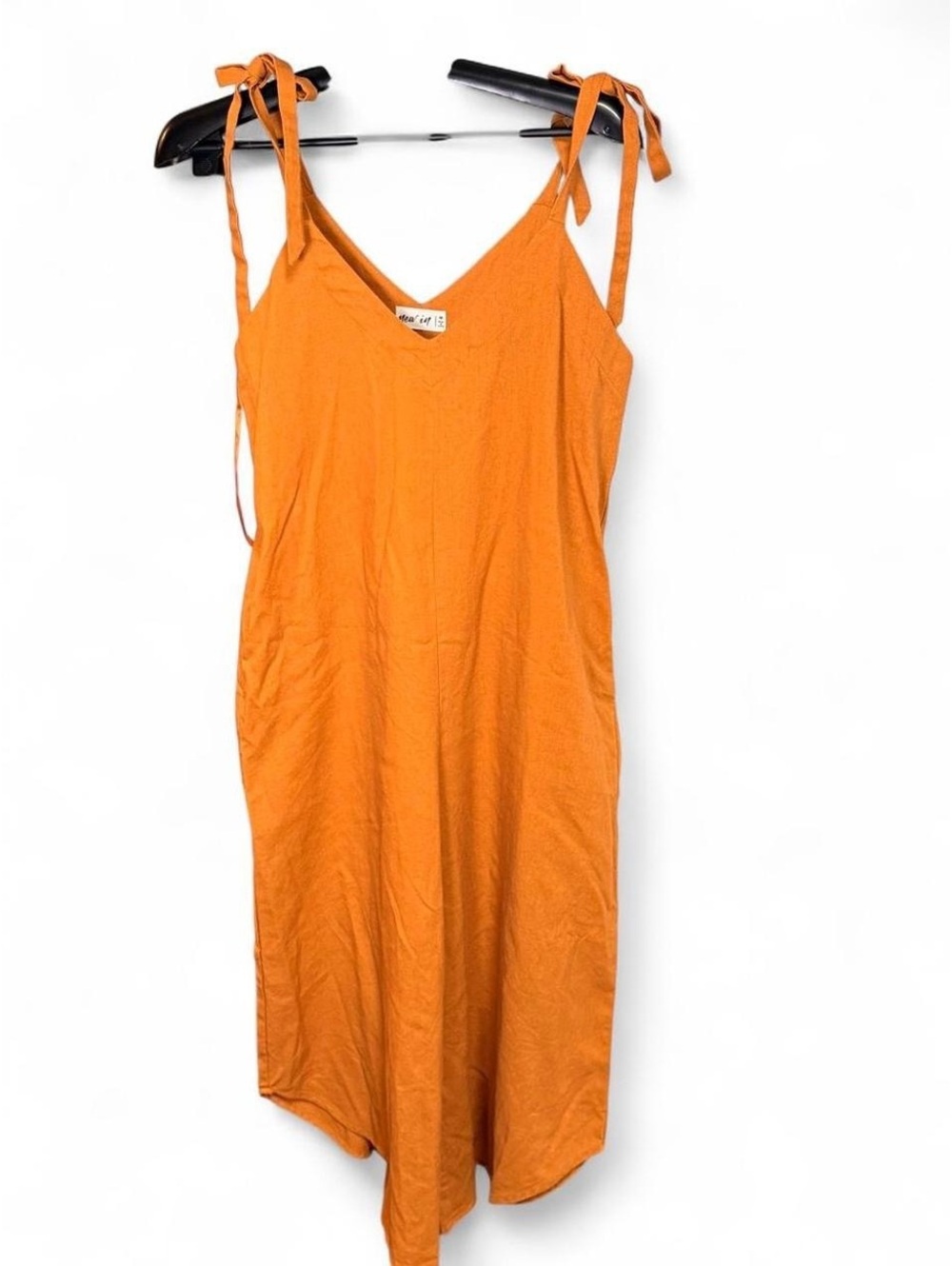 New In linen blend jumpsuit medium burnt orange wide leg tie strap fall boho